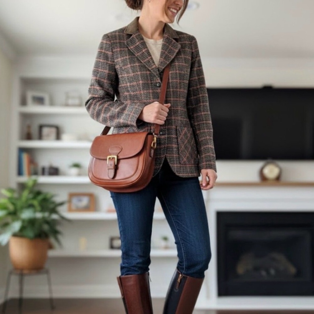 Chadwicks Classic Houndstooth Riding Blazer with Elbow Patches Women's Size 6